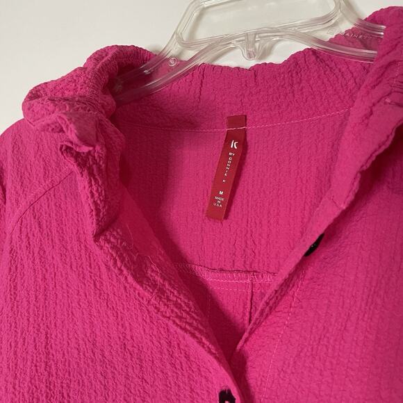 IC by connie K hot pink button down tunic shirt gauze top medium - Picture 2 of 5